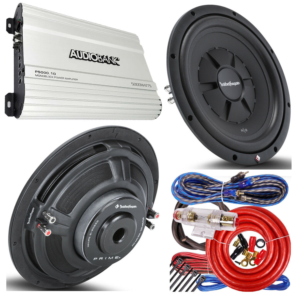 Audiobank P5000.1D Amp 5000W + 2x Rockford Fosgate R2SD4-12 12" 1000W Subs + Kit - Sellabi