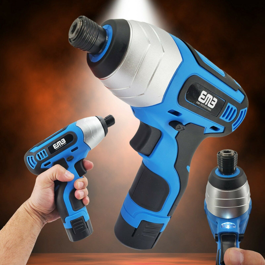 12V Max Brushed Powerful Cordless Impact Screwdriver Drill with Battery 1/4 in - Sellabi