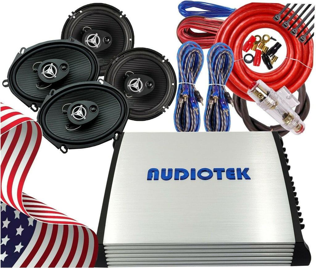 4x Power Acoustik 6.5″ & 5x7″ 3-Way Speakers+ Audiotek AT-804 Amplifier +4CH Kit - Sellabi