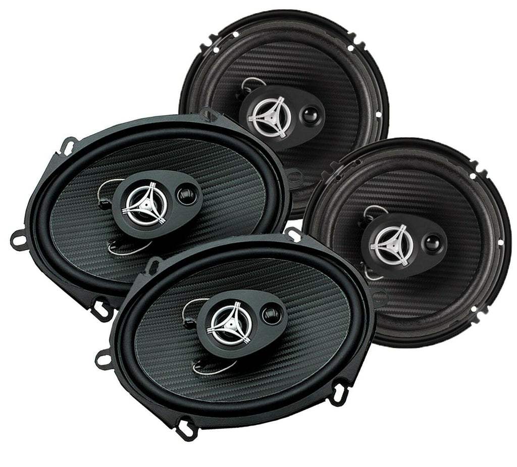 2x Power Acoustik EF-653 6.5″ 400W + 2x EF-573 5x7″ 500W 3-Way Car Speakers - Sellabi