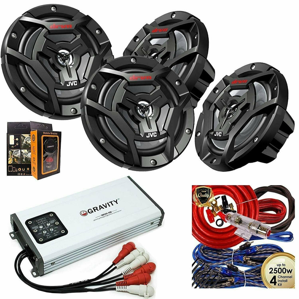 (4) Jvc Marine CS-DR6200MW 6.5 300W 2-Way Speakers + Marine 600W RMS AMP  + Kit - Sellabi