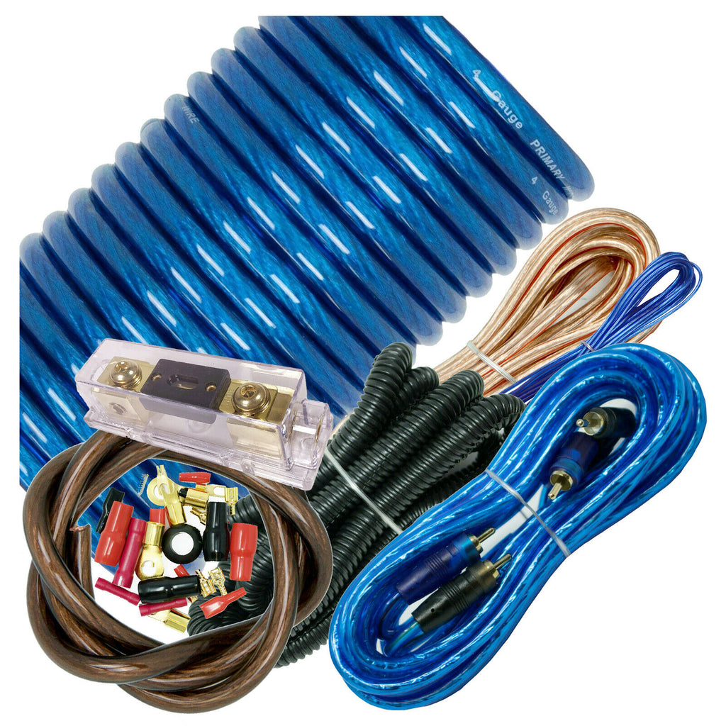 Audiotek 4 Gauge Amp Kit Amplifier Install Wiring Complete 4 Ga Wire 3200W Blue - Sellabi