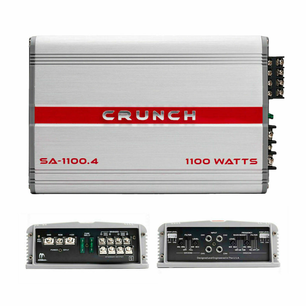 Crunch 4 Channel 1100 Watts Max Power Handling Car Audio Amplifier+ 4 Ch 4Ga Kit - Sellabi