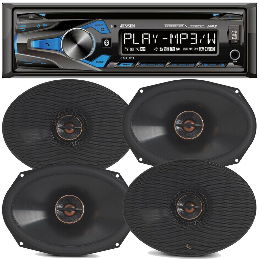 JENSEN CDX3119 CD RECEIVER W/  BLUETOOTH + 4x INFINITY REF-9632ix 6"x9" SPEAKERS - Sellabi