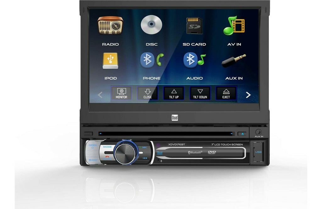 Dual XDVD176BT 7" Bluetooth 1-Din DVD Receiver Motorized 7" Fold-Out Touchscreen - Sellabi