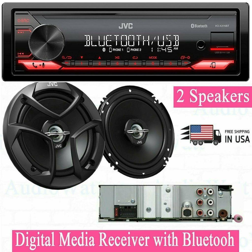 JVC KD-X270BT Digital Media Receiver w/ Bluetooth USB + 2x CS-J620 6.5" Speaker - Sellabi