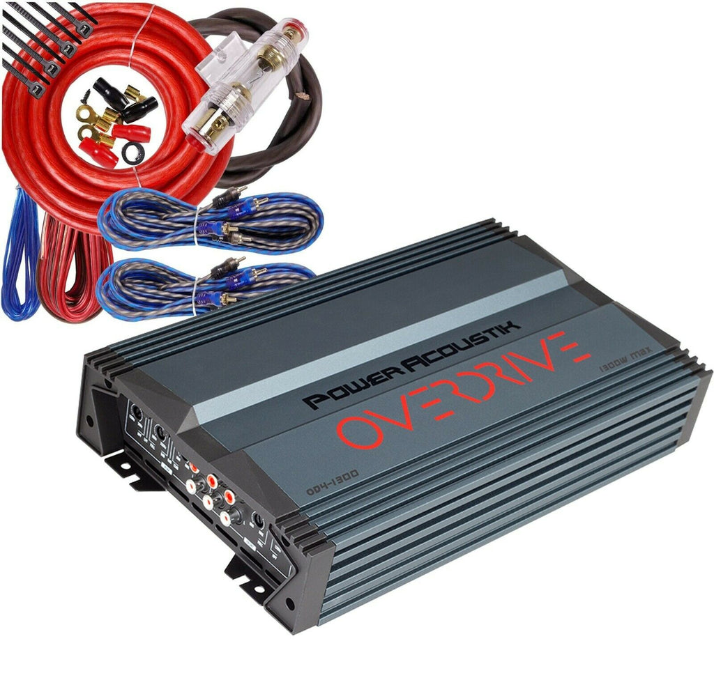 Power Acoustik OD4-1300 Class A/B 4 Channel 1300W MAX Amplifier + 4 Ch Amp Kit - Sellabi