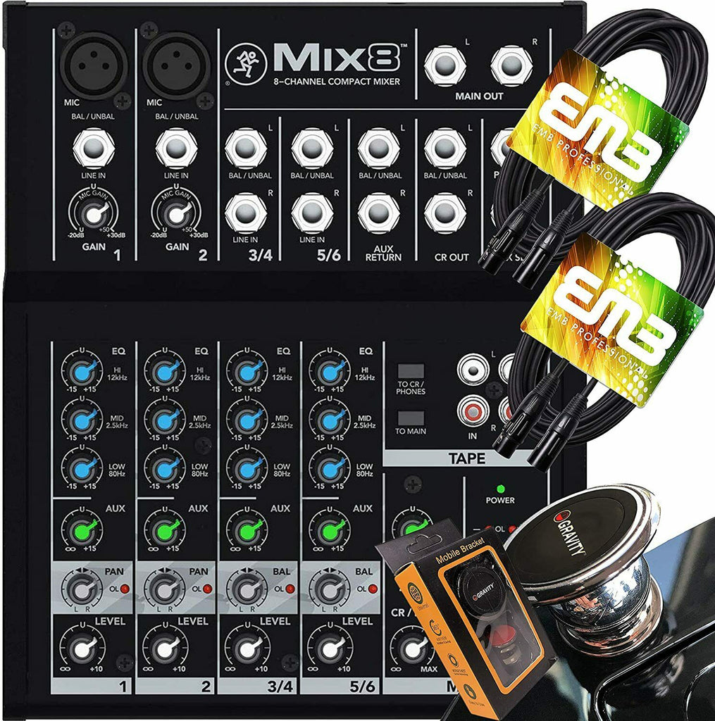 Mackie Mix8 8-channel Compact 6-input Desktop Mixer + 2x XLR Cables + Magnet - Sellabi