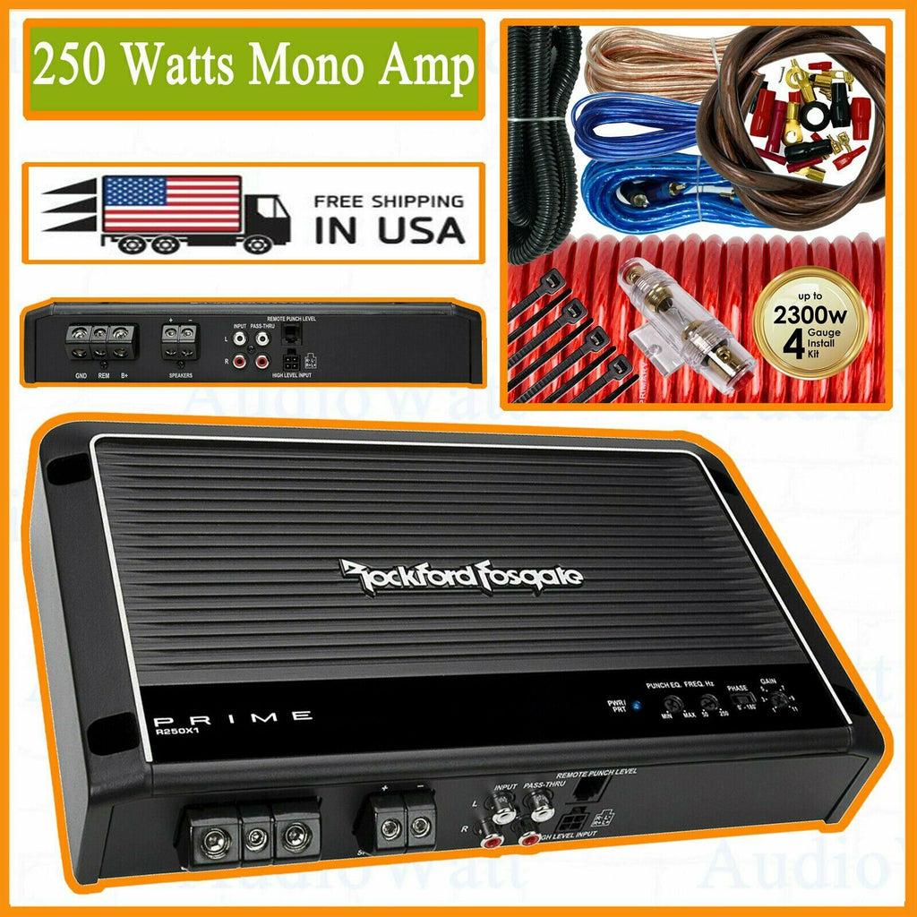 Rockford Fosgate Prime R250X1 250 Watts Mono Amplifier 1 Channel + 4 Gauge Kit - Sellabi