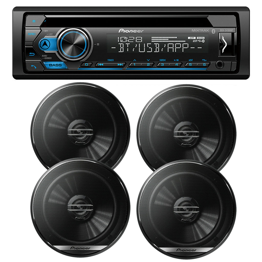 Pioneer DEH-S4100BT 1-Din In-Dash Bluetooth CD Receiver +(4) TS-G1620F 6.5" Spkr - Sellabi