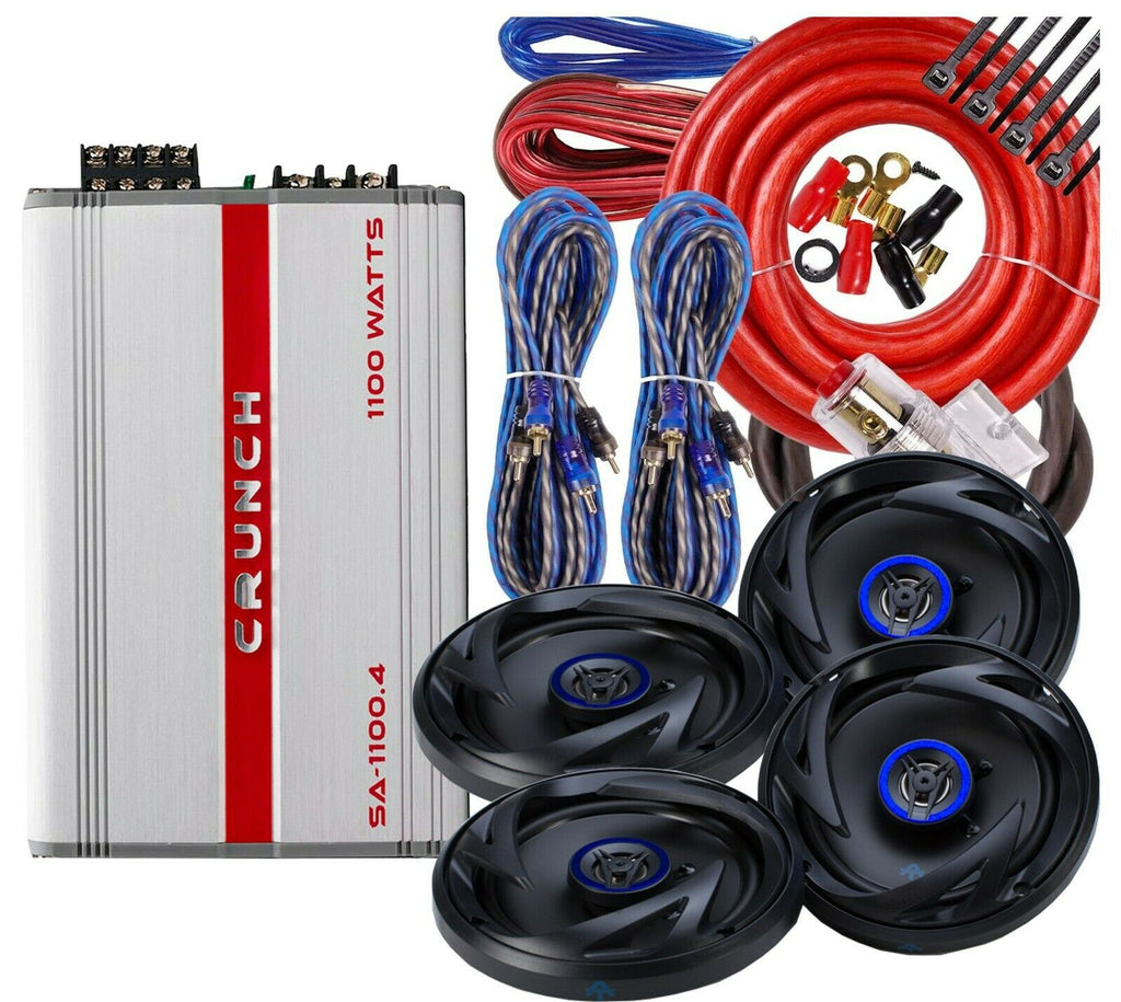 4x Autotek ATS65CXS 6.5" 2Way Speaker + Crunch SA-1100.4 Amplifier + Amp Kit - Sellabi