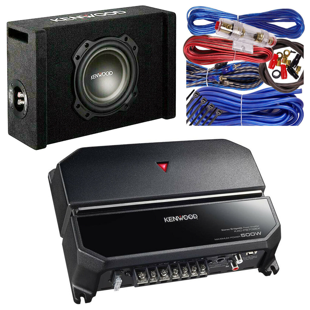 Kenwood P-W804B 900W Single 8" Vented Sub Enclosure + Kenwood 500W Amp + 8g Kit - Sellabi