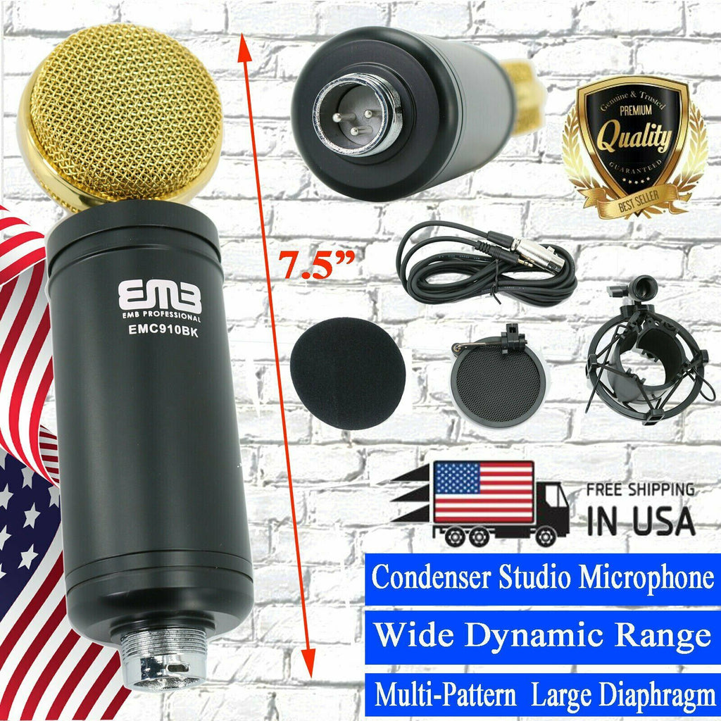 EMC910 Multi-Pattern Large Diaphragm Condenser Project Studio Microphone - Black - Sellabi