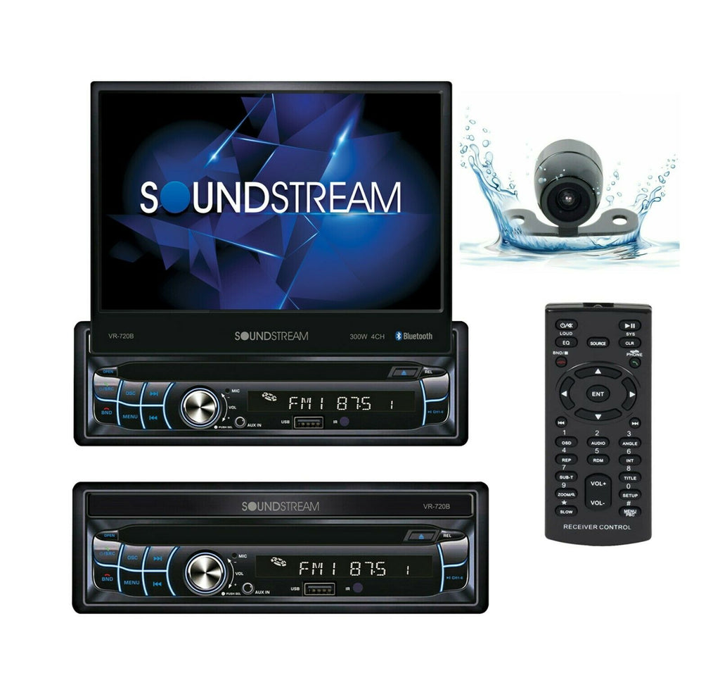 Soundstream VR-720B 7” 1-DIN Flip Up Receiver + Waterproof Back Camera XV-20C - Sellabi