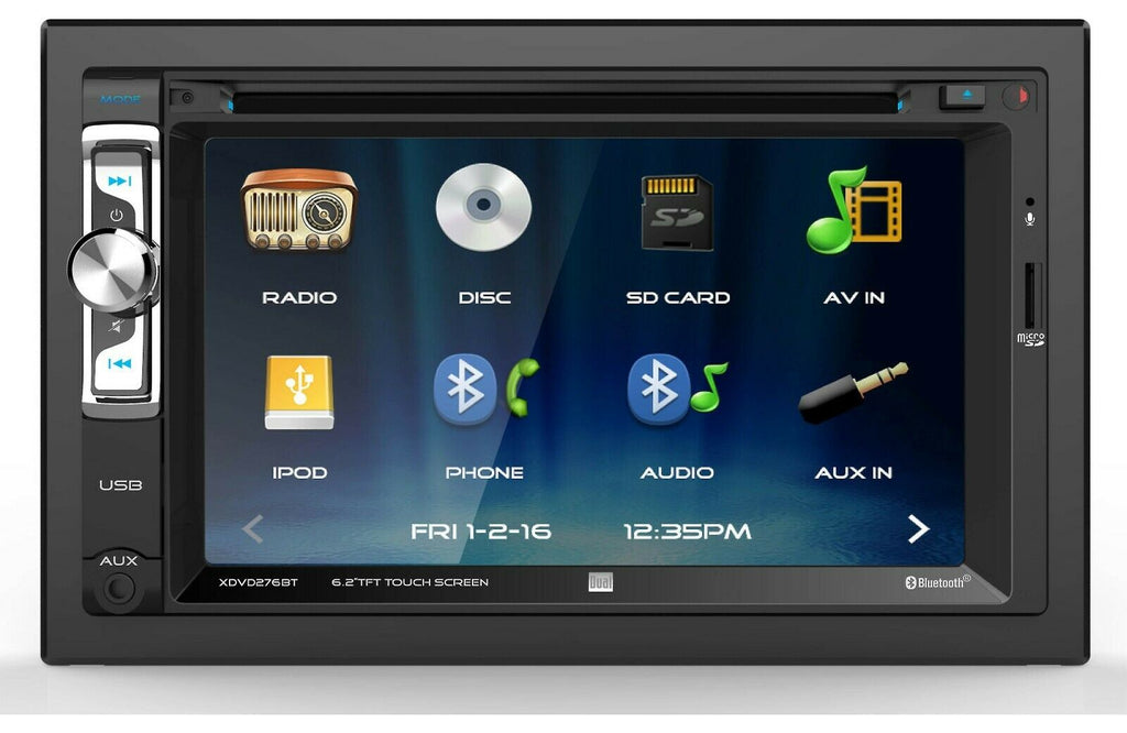 NEW Dual XDVD276BT 6.2" 2-Din Touchscreen DVD Receiver w/ Bluetooth + CAM-95CH - Sellabi