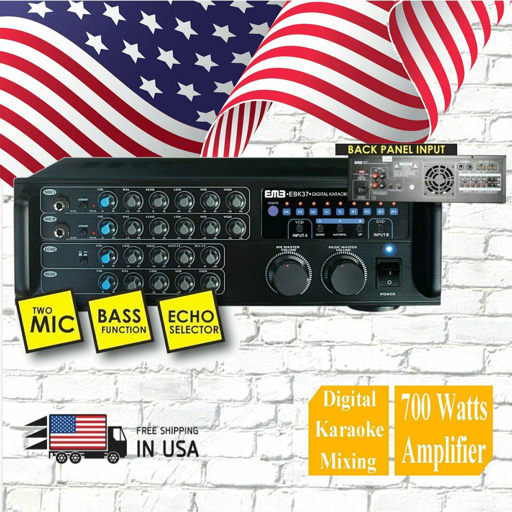 EMB EBK37 700W Digital Karaoke Mixer Amplifier Key Control 2 MICs  ECHO Excite - Sellabi
