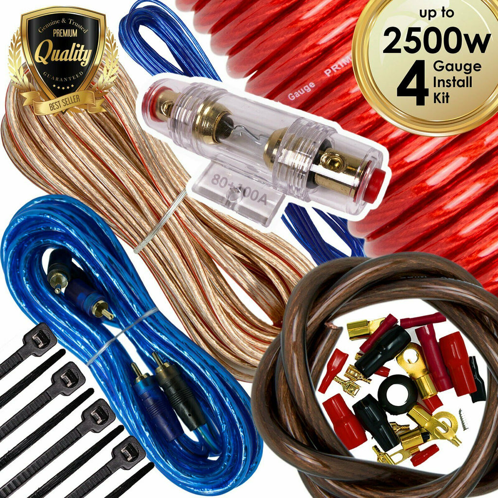 Audiotek 4 Gauge Amp Kit Amplifier Install Wiring Complete 4 Ga Wire 2500W Red - Sellabi