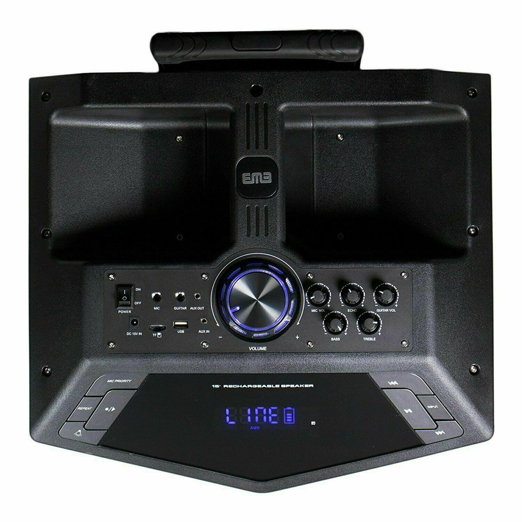 EMB PKL105 1500W 15" BLUETOOTH TAILGATE PA DJ PARTY SPEAKER LIGHTS REMOTE MIC - Sellabi