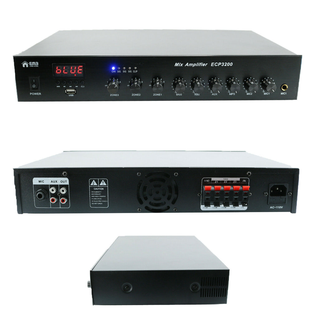 EMB 300 Watts 4-Channel 100V 70V Mixer Amplifier USB Bluetooth 4-16hom - Sellabi