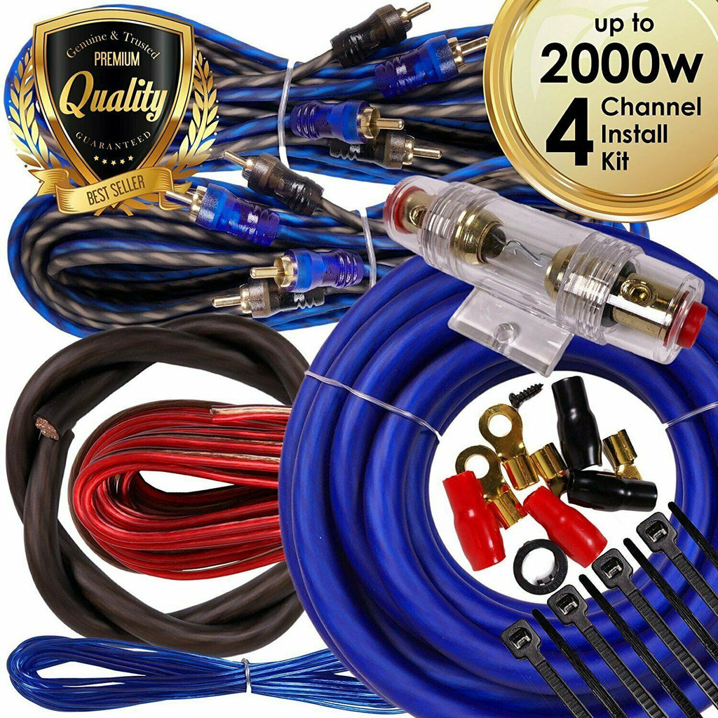 Complete 4 Channels 2000W 4 Gauge Amplifier Installation Wiring Kit Amp PK1 Blue - Sellabi
