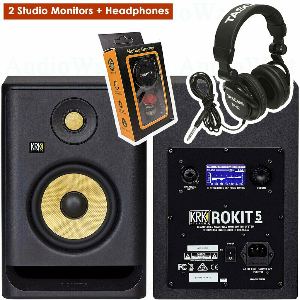 2x KRK RP10-3 G4 Tri-Amp 10" Studio Monitor + TH02 Headphone + Phone Holder - Sellabi