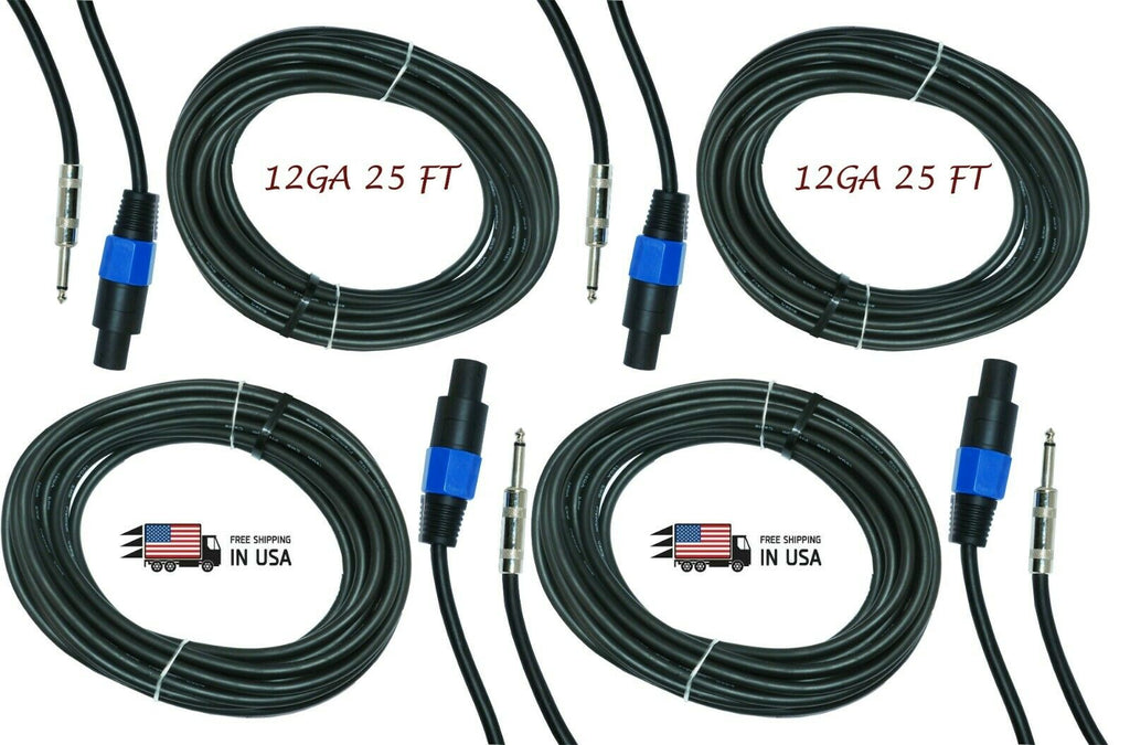 4X EMB PRO 12 GAUGE 25 FT SPEAKON TO QUARTER PA AWG SPEAKER CABLE WIRE SQ-1225 - Sellabi