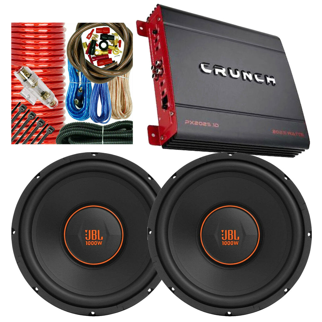 CRUNCH PX-2025.1D 2000W Mono Amp + 2x JBL GX1200 2000W Subwoofers + 4 Ga Amp Kit - Sellabi