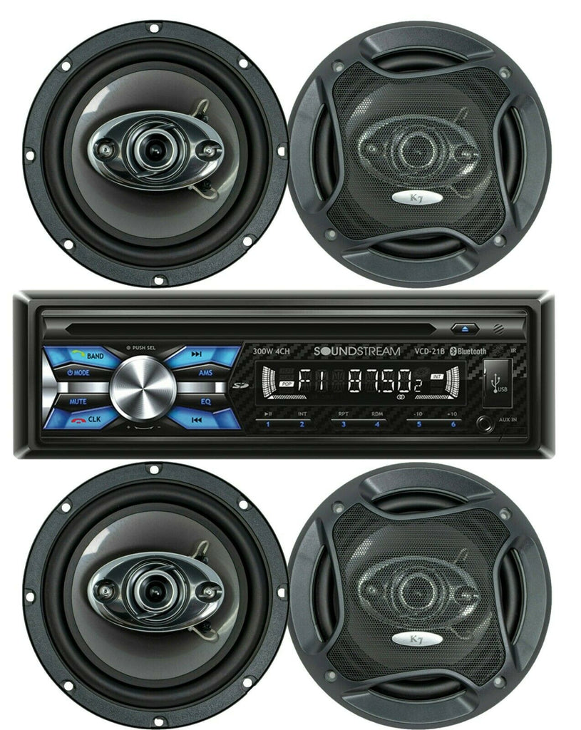 Soundstream VCD-21B 1-DIN CD Player Receiver+ 4 Audiotek K65.4 6.5"  Speakers - Sellabi