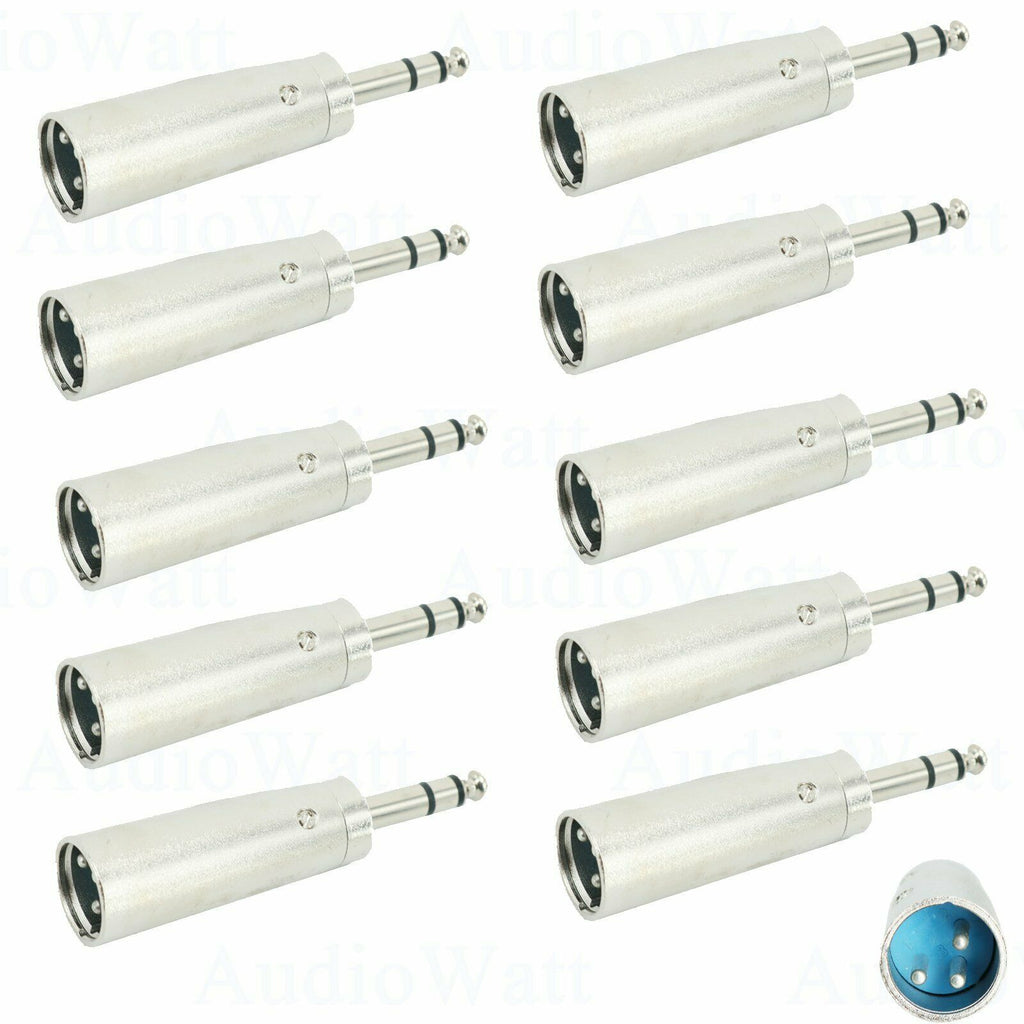 10x 3-Pin XLR Male to 1/4 Adapter, Quarter TRS Stereo Converter Audio Connector - Sellabi