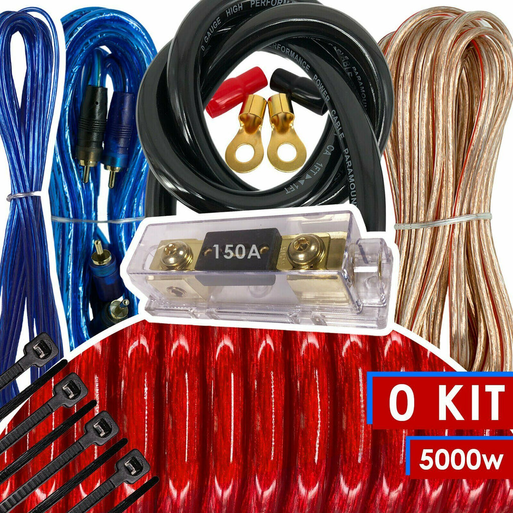 Audiotek 0 Gauge Amp Kit Amplifier Install Wiring Complete 0 Ga Wire 5000W Red - Sellabi