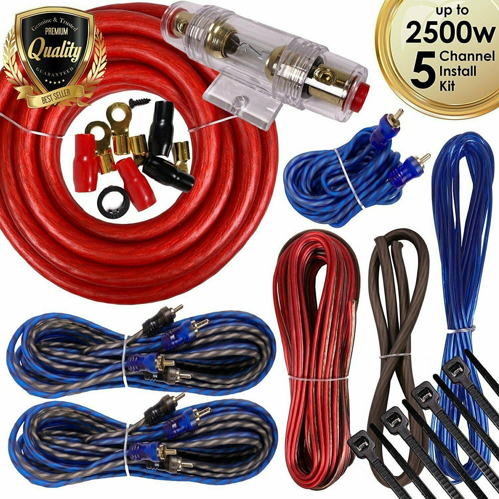 Complete 5 Channels 2500W 4 Gauge Amplifier Installation Wiring Kit Amp PK3 Red - Sellabi