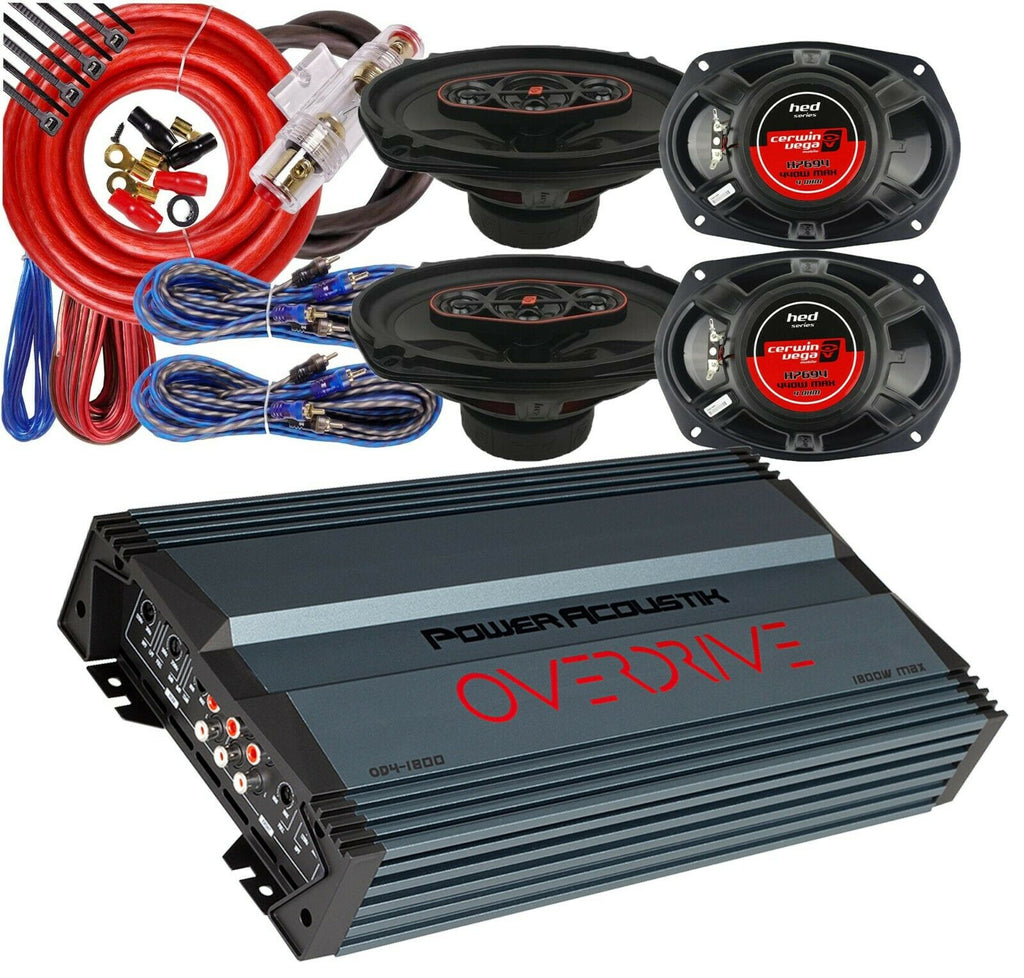 Power Acoustik OD4-1800 Amplifier + 4x Cerwin-Vega H7694 Speakers + 4-Ch Kit - Sellabi