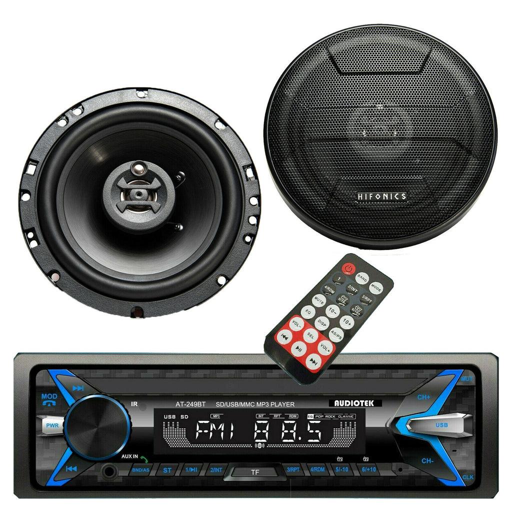 2x Hifonics ZS653 6.5" Speakers + Audiotek AT-249BT Digital Receiver Bluetooth - Sellabi