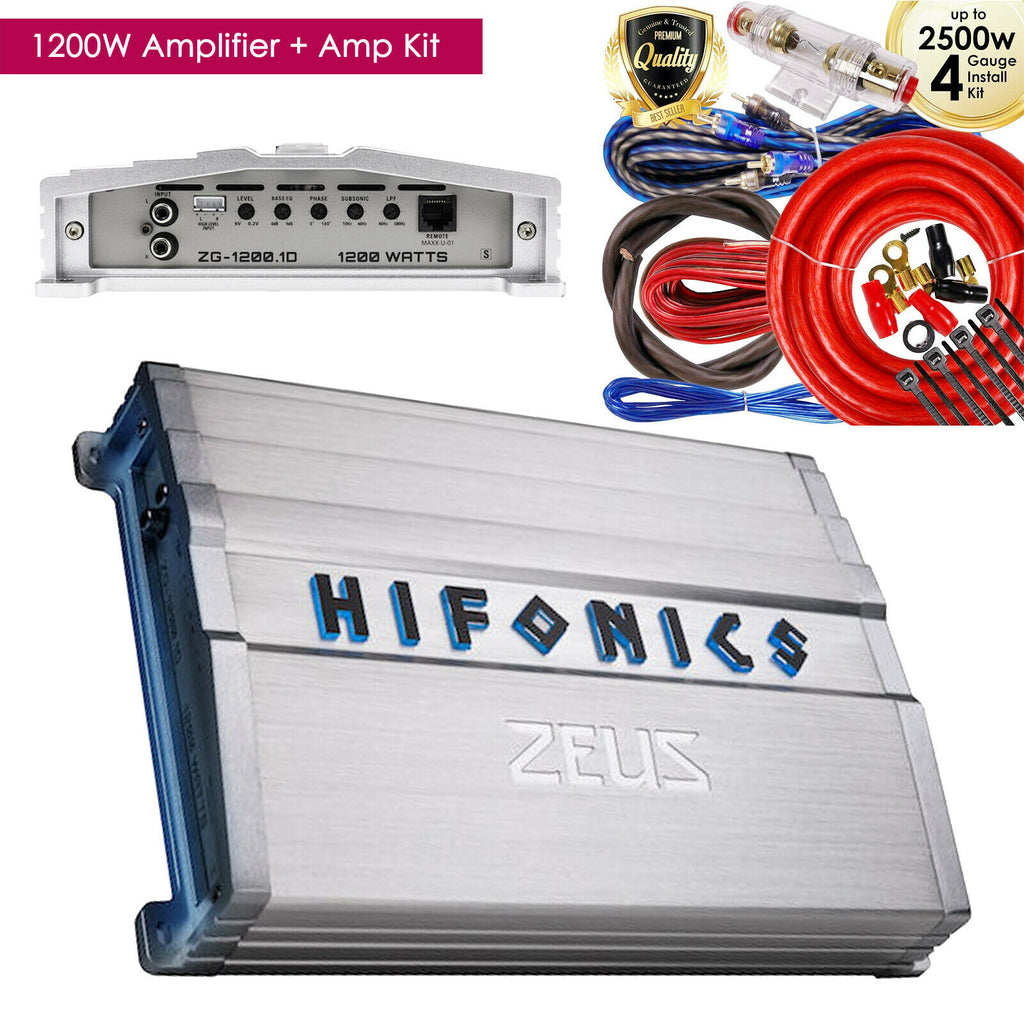 Hifonics Zeus ZG-1200.1D 1200W Mono Class D Car  Amplifier + 4GA 2500W Amp Kit - Sellabi