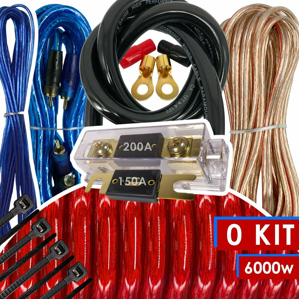 Audiotek 0 Gauge Amp Kit Amplifier Install Wiring Complete 0 Ga Wire 6000W Red - Sellabi