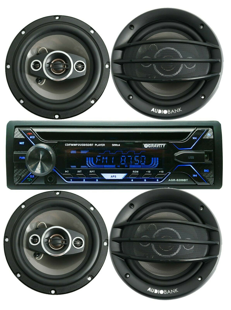 Gravity AGR-S209BT 1 Din Car Stereo Receiver + 4x Audiobank AB-630 6.5" Speakers - Sellabi