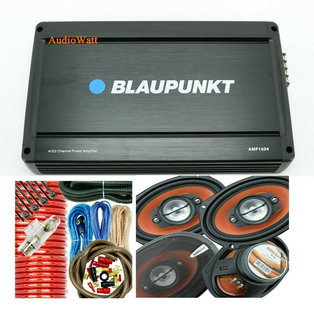 BLAUPUNKT AMP1604 4 CH 1600W AMP + 4x AB-790 6"x9" SPEAKERS 1000W + 4 GA AMP KIT - Sellabi
