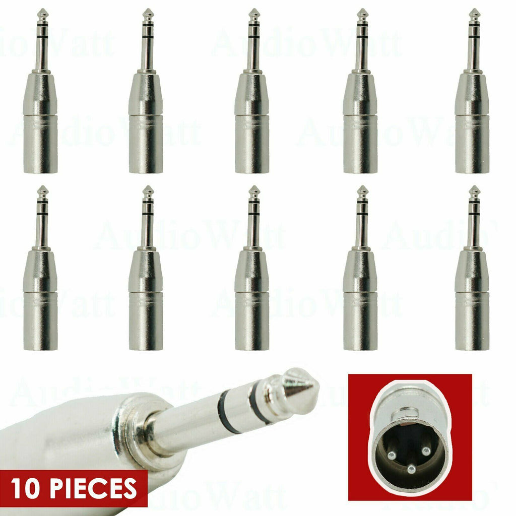 10x 3-Pin XLR Male to 1/4 Adapter TRS Stereo Plug Converter Audio Connector - Sellabi