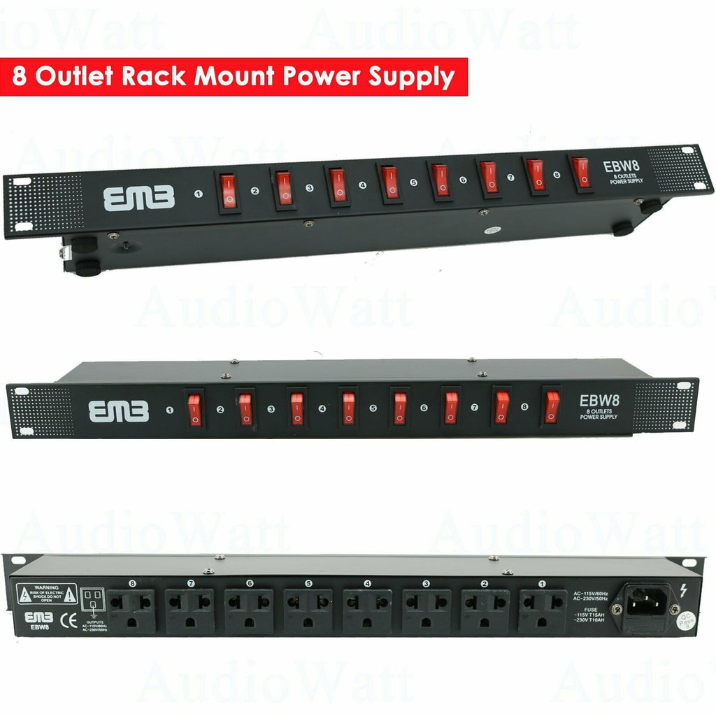 EMB EBW8 8 Outlet Rack Mount Power Supply AC 110V/220V Outlet Surge Protector - Sellabi