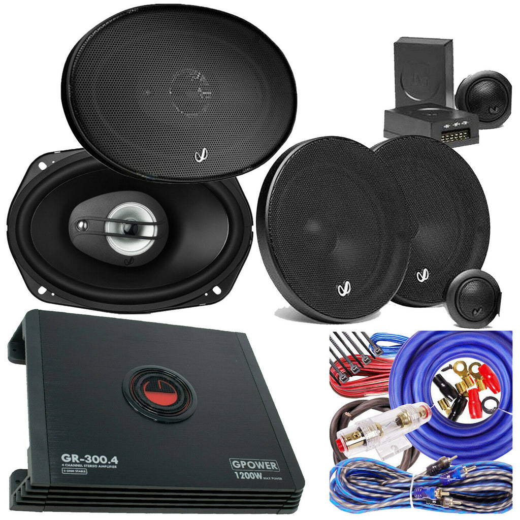 2x Infinity 6" x 9 " 2x 6.5" Component Speaker + Gravity 4 Ch 1200W Amp + Kit - Sellabi