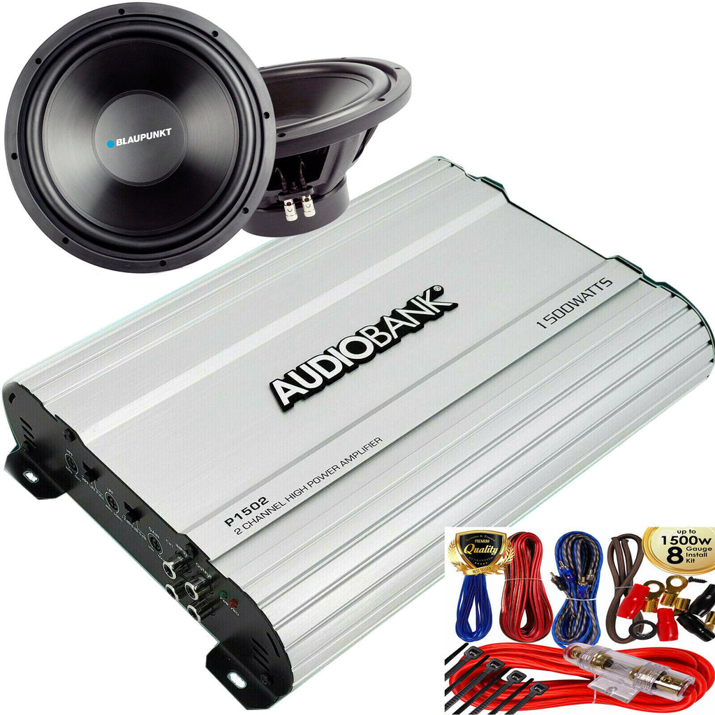 2x 10" Blaupunkt 1200W Subwoofer + Audiobank 1500W Bridgedable Amplifier + Kit - Sellabi