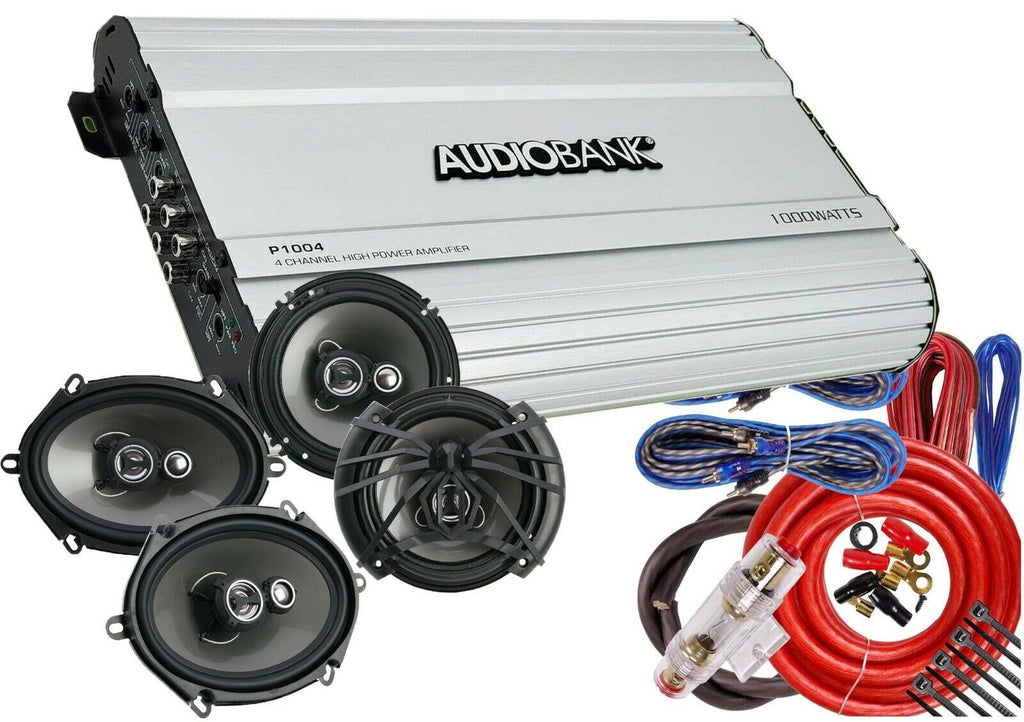 Soundstream AF.653 6.5" & AF.573 5x7" Speakers +Audiobank P1004 Amp + 4CH Kit - Sellabi