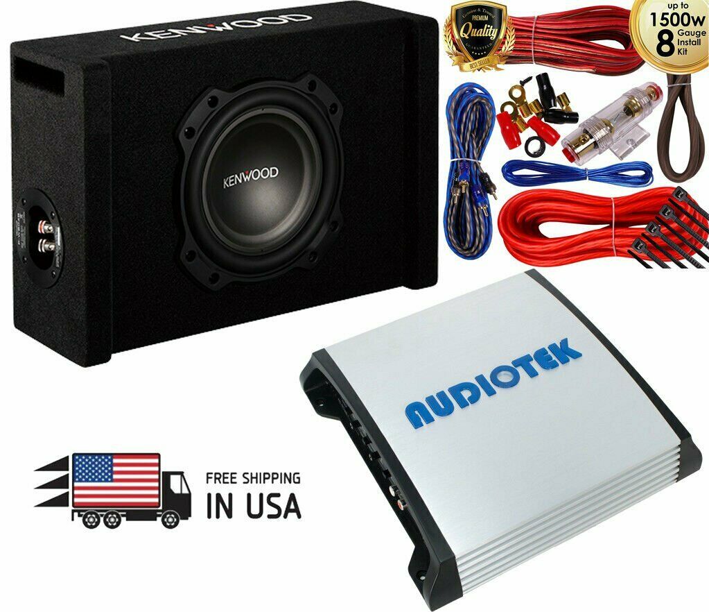 Kenwood P-W804B 900W Single 8" Vented Sub Enclosure + AT-910M 1500W Amp + 8g Kit - Sellabi