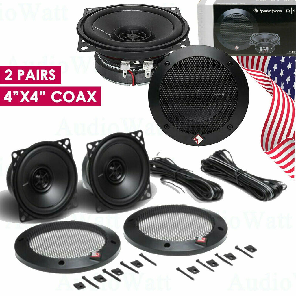 2 PAIRS NEW Rockford Fosgate R14X2 120W 4"x4" 2-Way Coaxial Car Audio Speakers - Sellabi