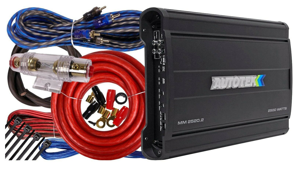 Autotek MM2520.2 Mean Machine 2500W 2-Ch Bridgeable Car Amplifier + 4Ga Amp Kit - Sellabi