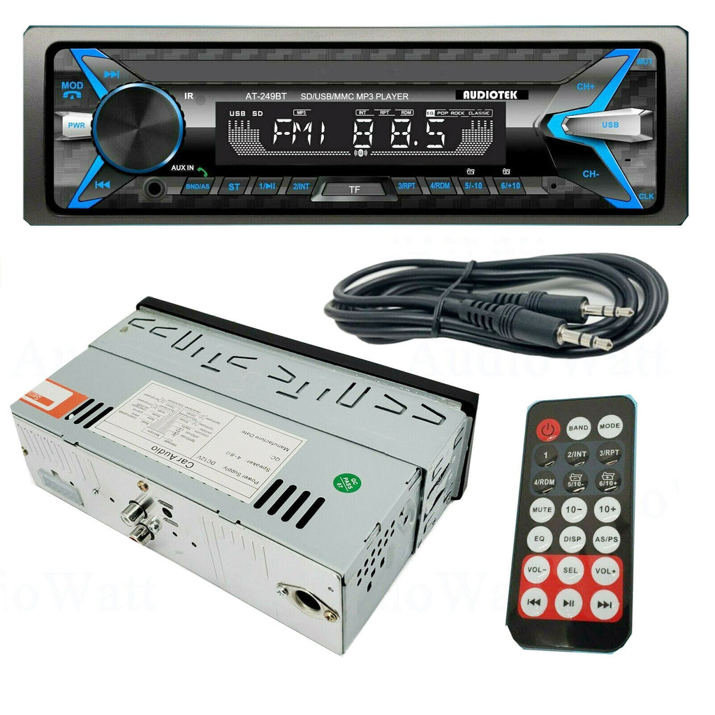 Audiotek AT-249BT 1-DIN Car Receiver USB AUX w/ Bluetooth + 2x Speakers 350W - Sellabi