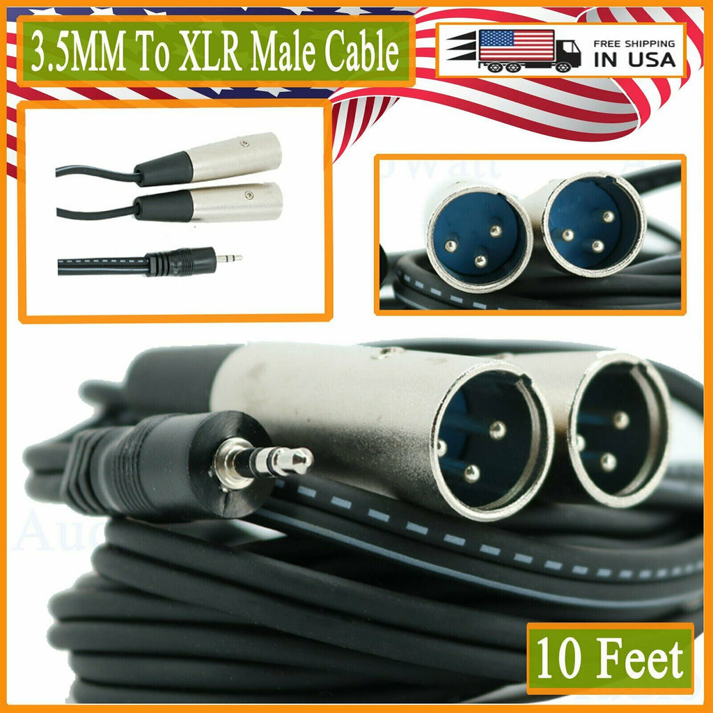 1 Pack - 10FT 3.5MM to XLR 3-Pin Male Microphone Cable Mic Plug For Laptop Phone - Sellabi