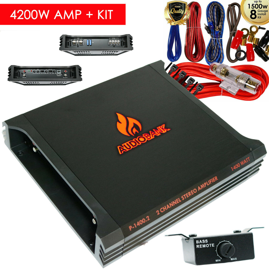 AUDIOBANK  2 Channel 1400 Watt A/B Class Car Audio Stereo BASS Amplifier + KIT - Sellabi