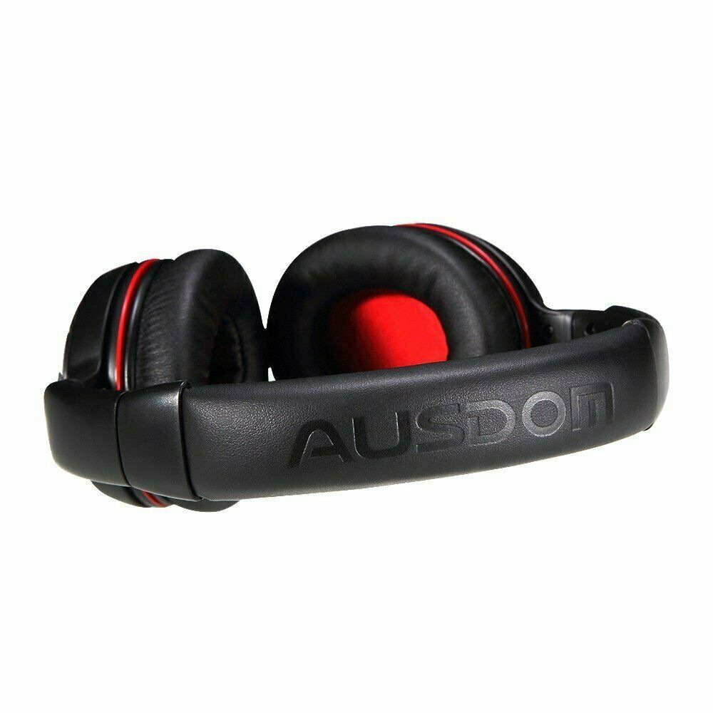 AUSDOM M04S NFC Wireless Bluetooth 4.0 Headphones Built-in Microphone Black-Red - Sellabi