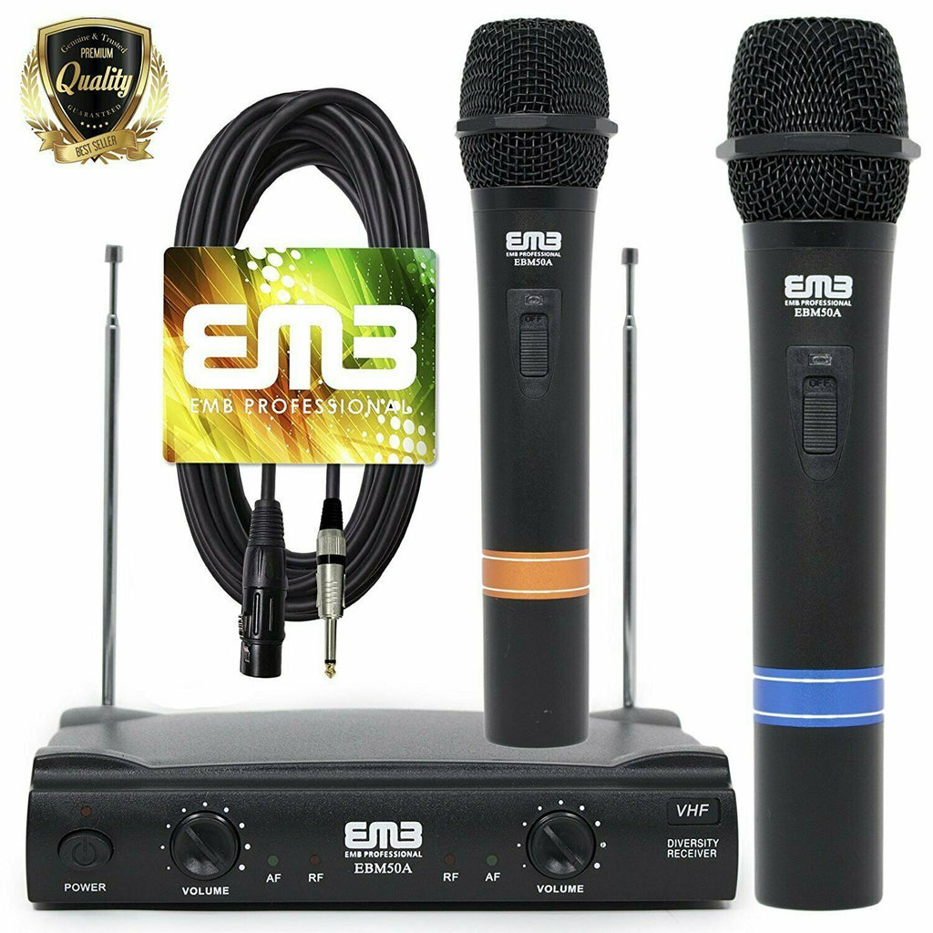 VHF Dual Wireless Microphone Handheld Professional HIFI EMB w/ XLR to 1/4 Cable - Sellabi